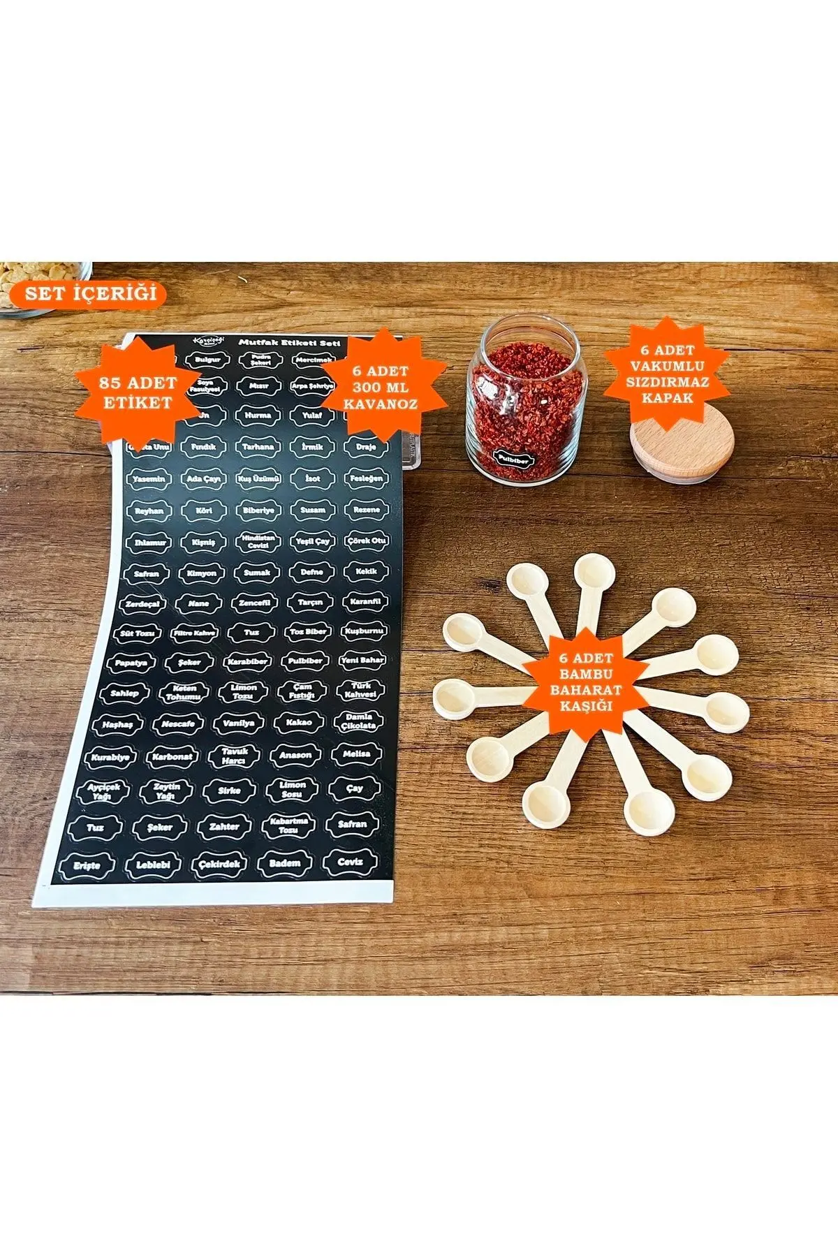 6’ Lı Bambu Kapaklı Kaşıklı Lüks Baharatlık Takımı