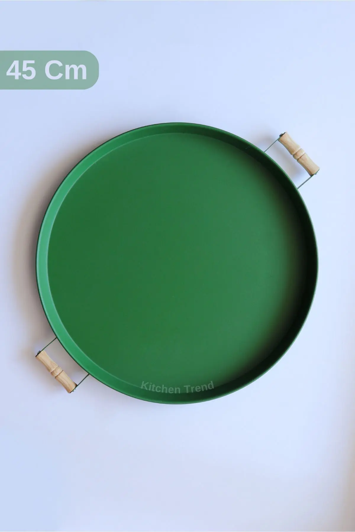 3 Lü 45yeşil, 37beyaz, 30kırmızı Ahşap Kulplu Metal Tepsi Çay Tepsisi Sunum Tepsi Seti