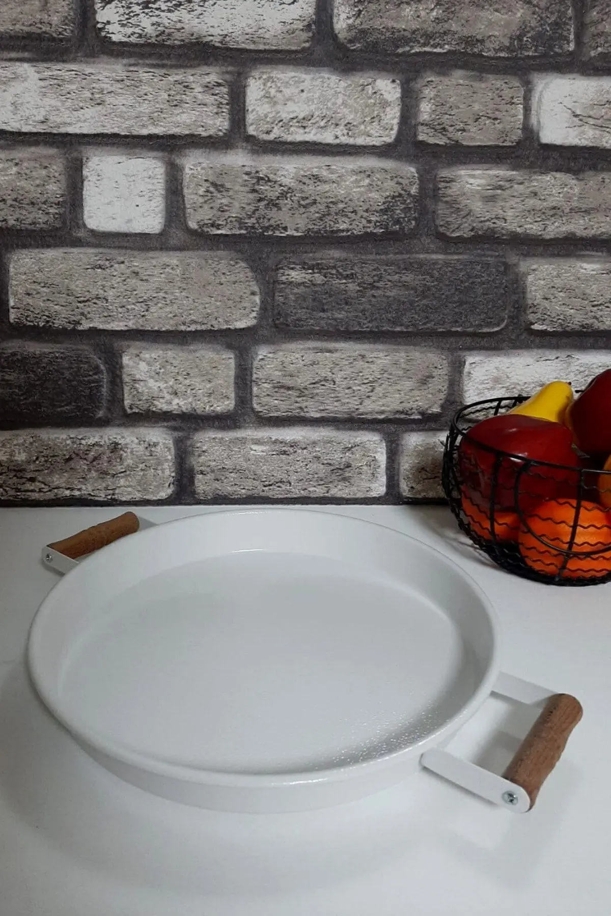 3 Lü (51, 37, 30 CM) Ahşap Kulplu Metal Tepsi Çay Tepsisi Kahve Tepsisi Sunum Tepsi Seti