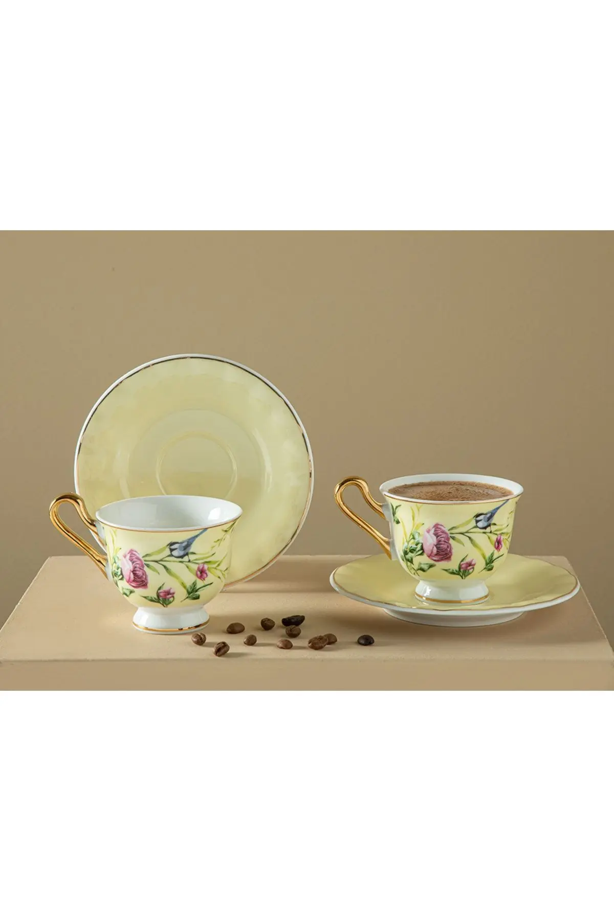 English Home Vanilla New Bone China 4 Parça 2 Kişilik Kahve Fıncan Takımı 90 Ml Açık Sarı