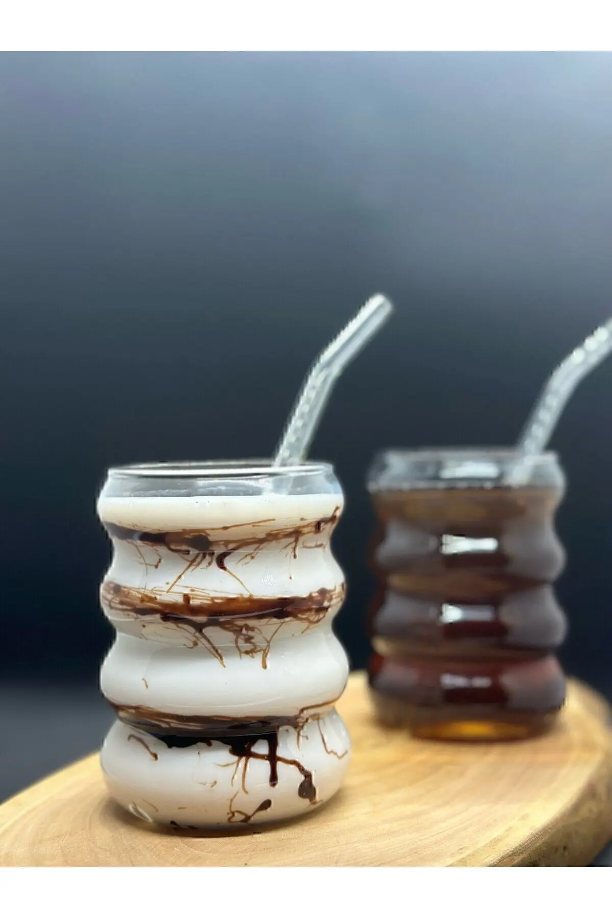 2 Adet Isıya Dayanıklı Boğumlu Model Borosilikat Soğuk - Sıcak Kahve Bardağı Pipet Hediyeli