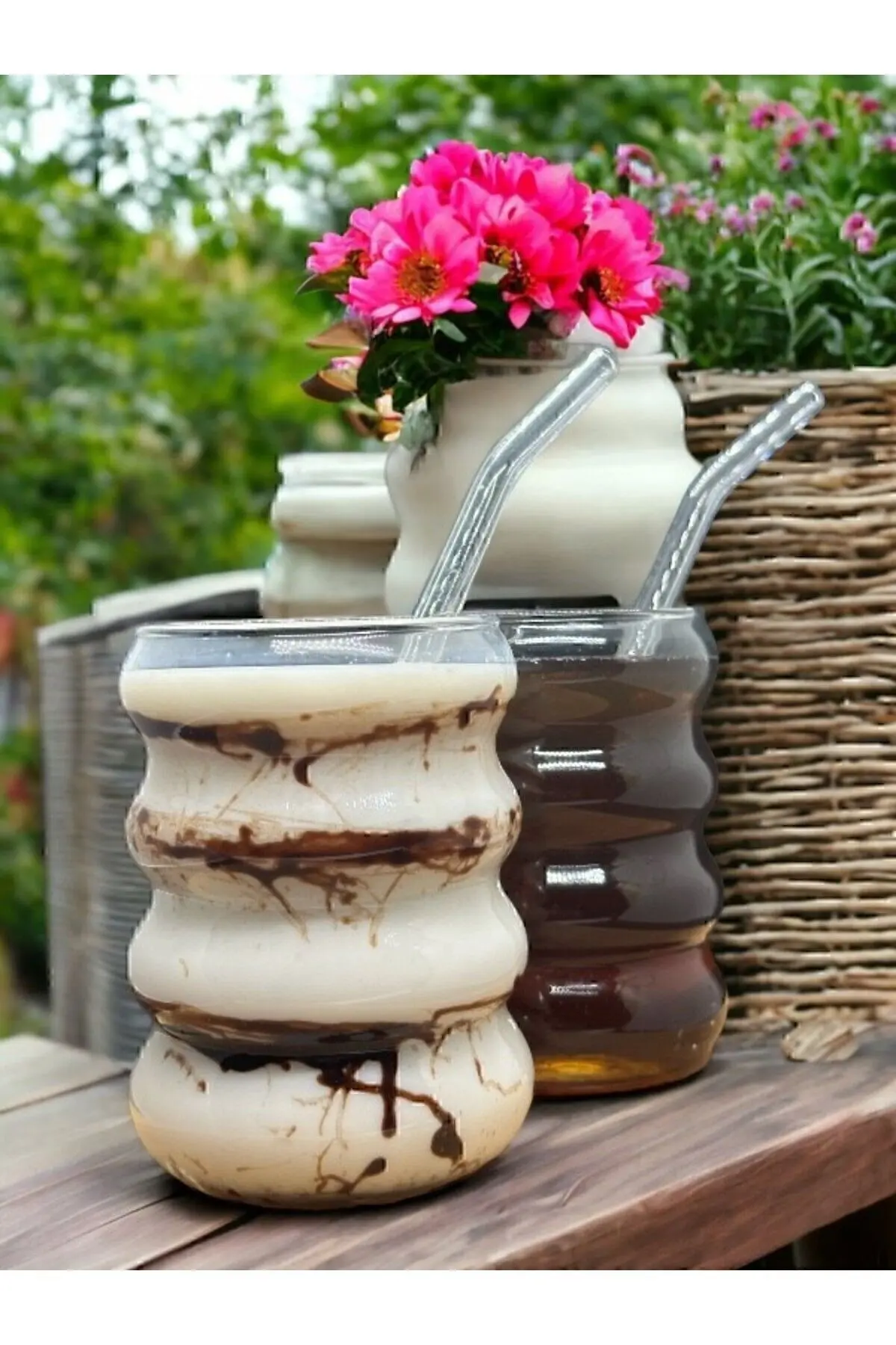 2 Adet Isıya Dayanıklı Boğumlu Model Borosilikat Soğuk - Sıcak Kahve Bardağı Pipet Hediyeli