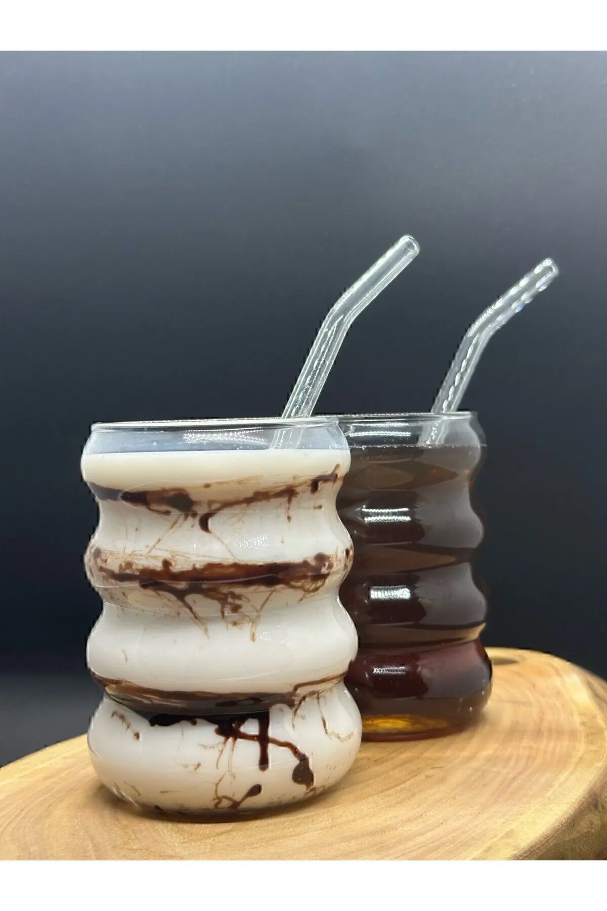 2 Adet Isıya Dayanıklı Boğumlu Model Borosilikat Soğuk - Sıcak Kahve Bardağı Pipet Hediyeli