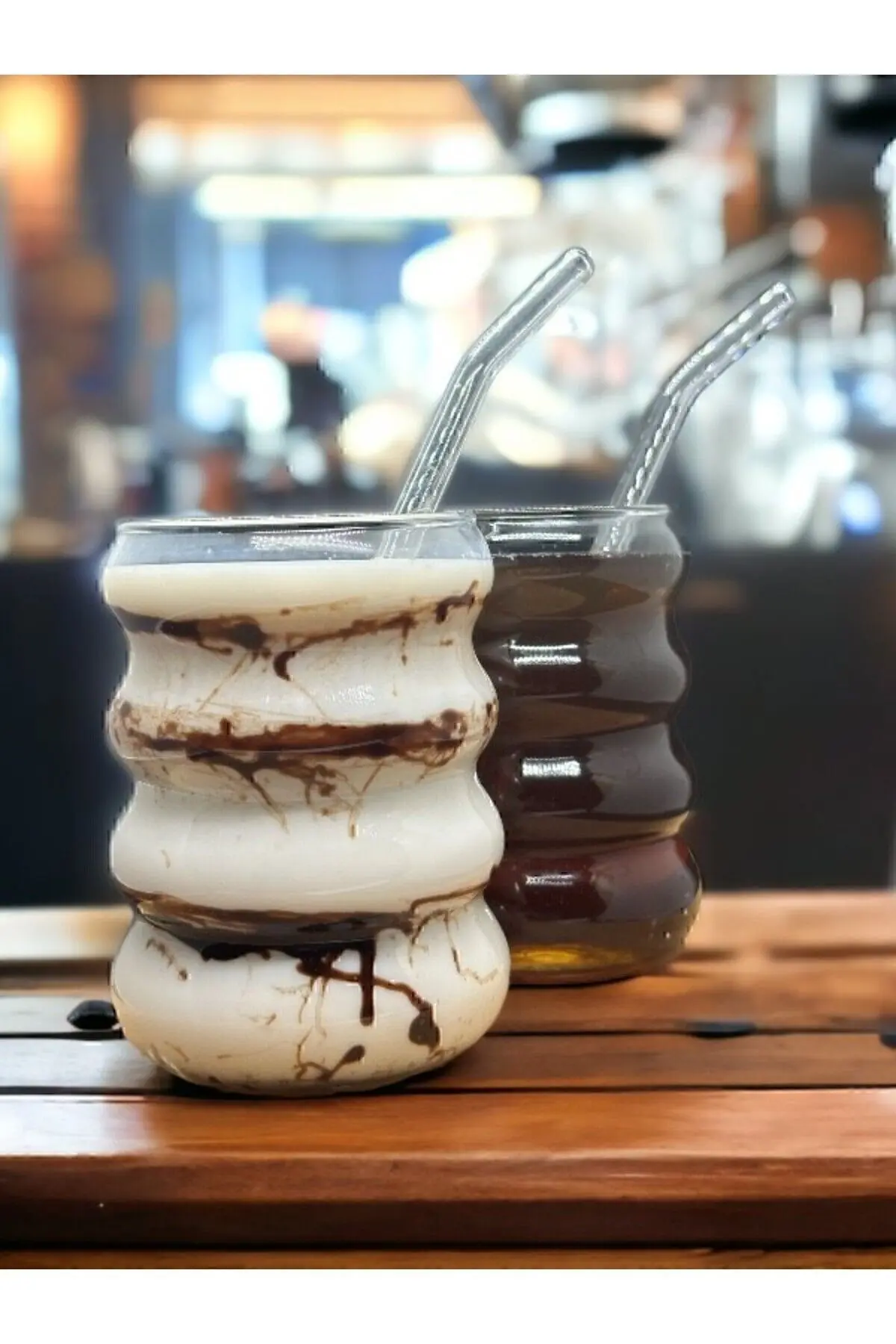 2 Adet Isıya Dayanıklı Boğumlu Model Borosilikat Soğuk - Sıcak Kahve Bardağı Pipet Hediyeli