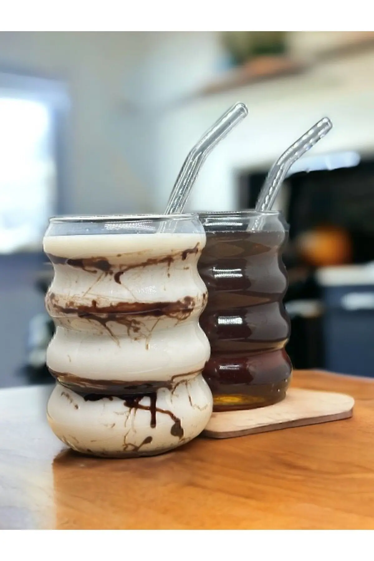 2 Adet Isıya Dayanıklı Boğumlu Model Borosilikat Soğuk - Sıcak Kahve Bardağı Pipet Hediyeli