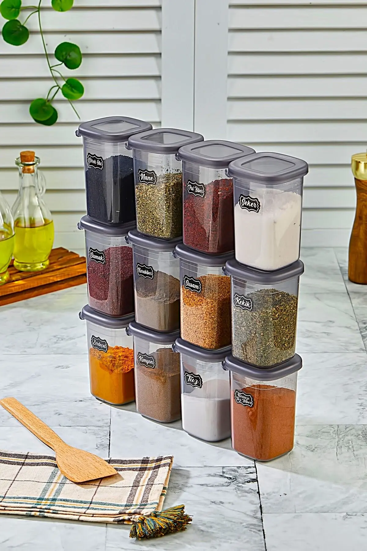 12'li Etiketli Ve Sızdırmaz Kapaklı Baharatlık Seti - 450ml - Etiket Hediyeli