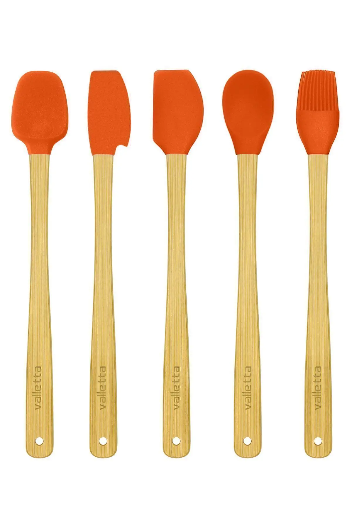 Indigo 5'li Turuncu Bambu Silikon Spatula Seti Uzun 26 Cm