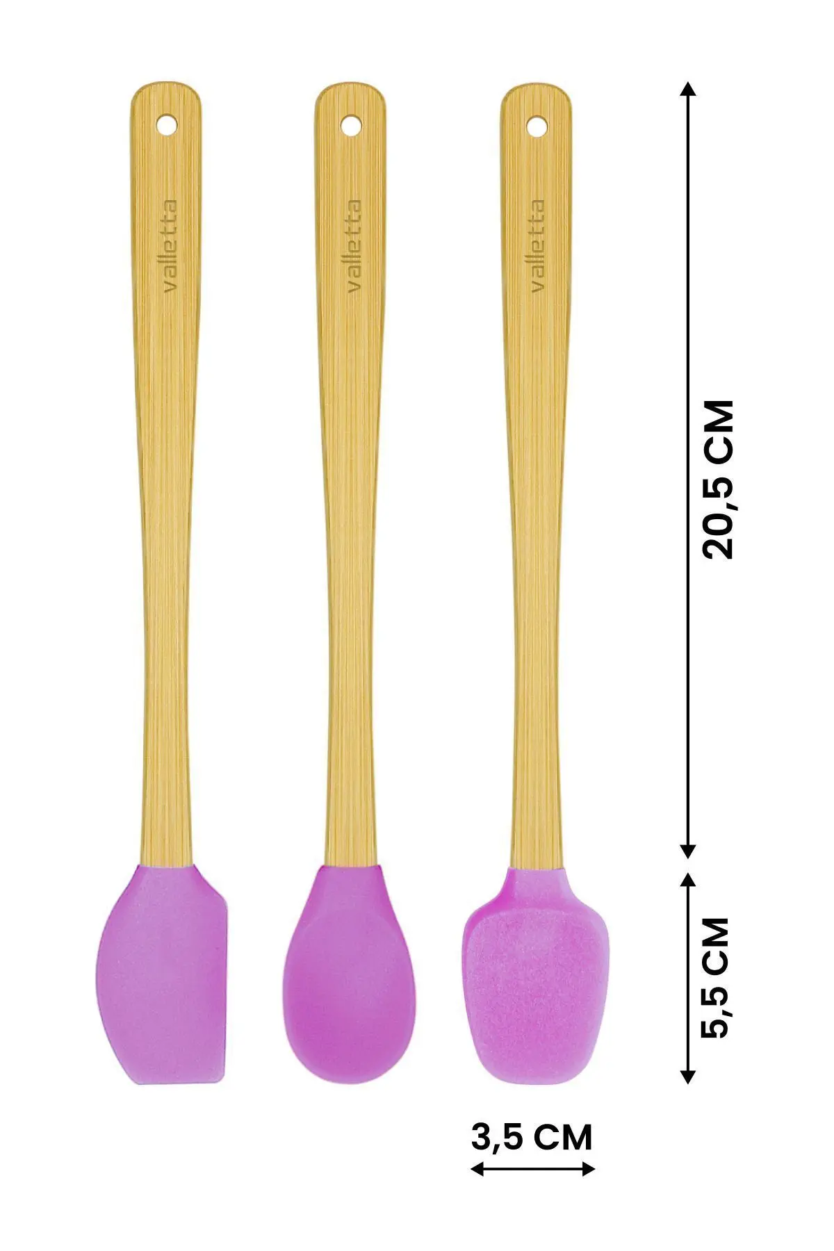 Indigo 3'lü Pembe Bambu Silikon Spatula Seti Uzun 26 Cm