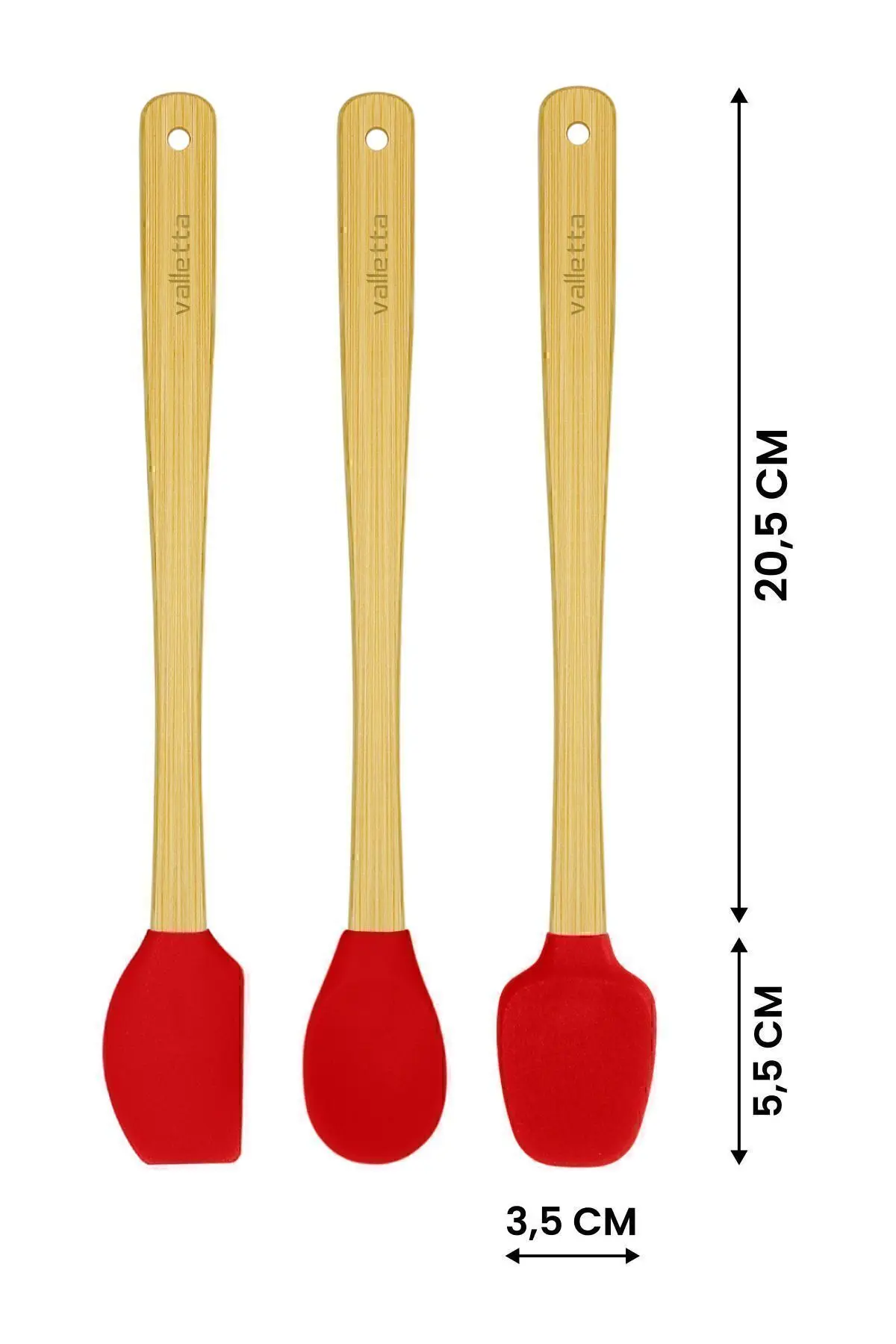 Indigo 3'lü Kırmızı Bambu Silikon Spatula Seti Uzun 26 Cm