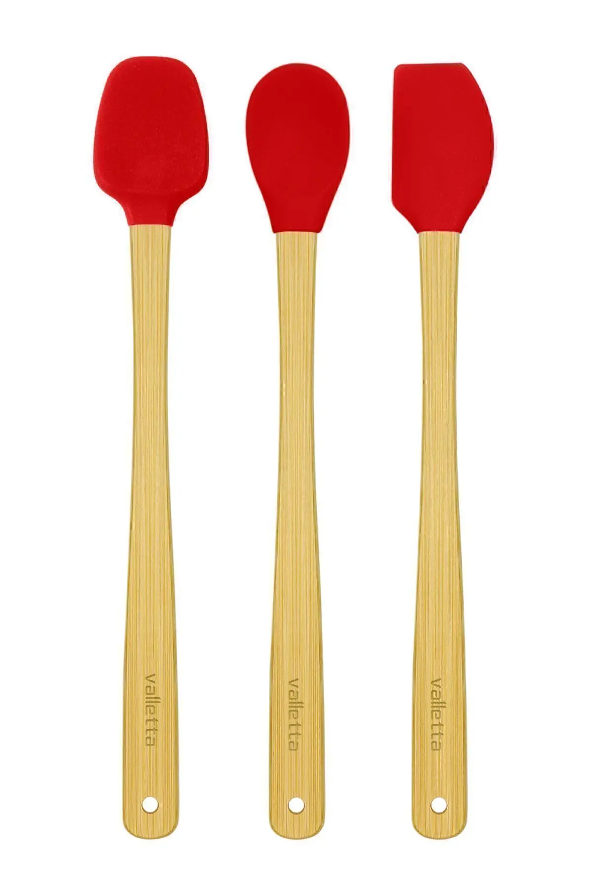 Indigo 3'lü Kırmızı Bambu Silikon Spatula Seti Uzun 26 Cm