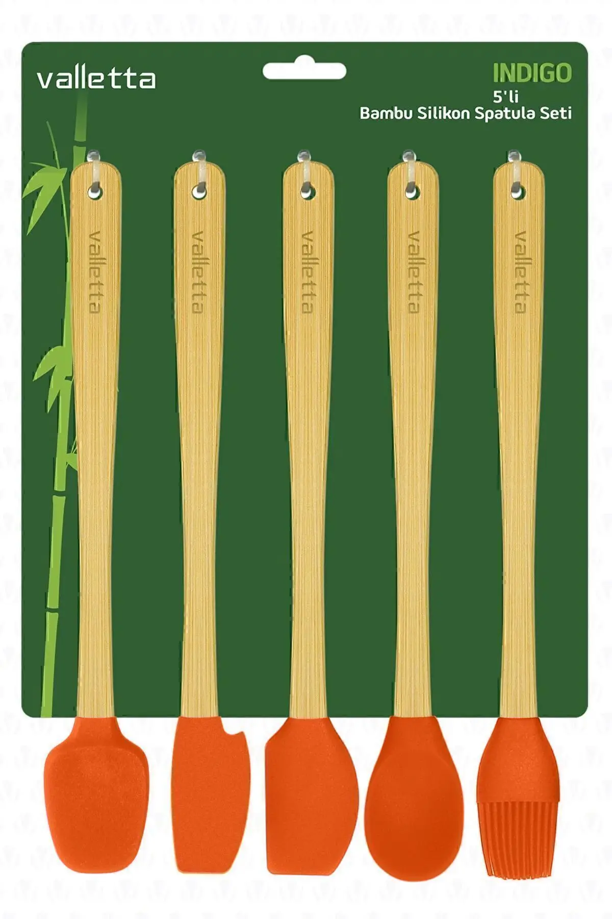 Indigo 5'li Turuncu Bambu Silikon Spatula Seti Uzun 26 Cm