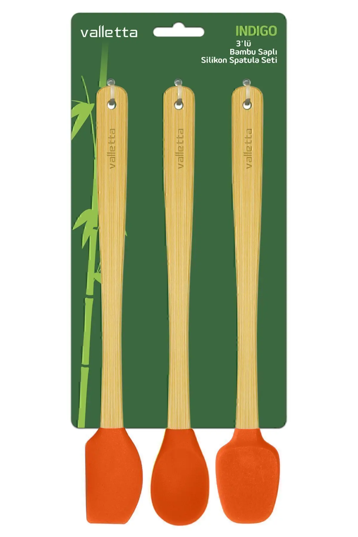 Indigo 3'lü Turuncu Bambu Silikon Spatula Seti Uzun 26 Cm