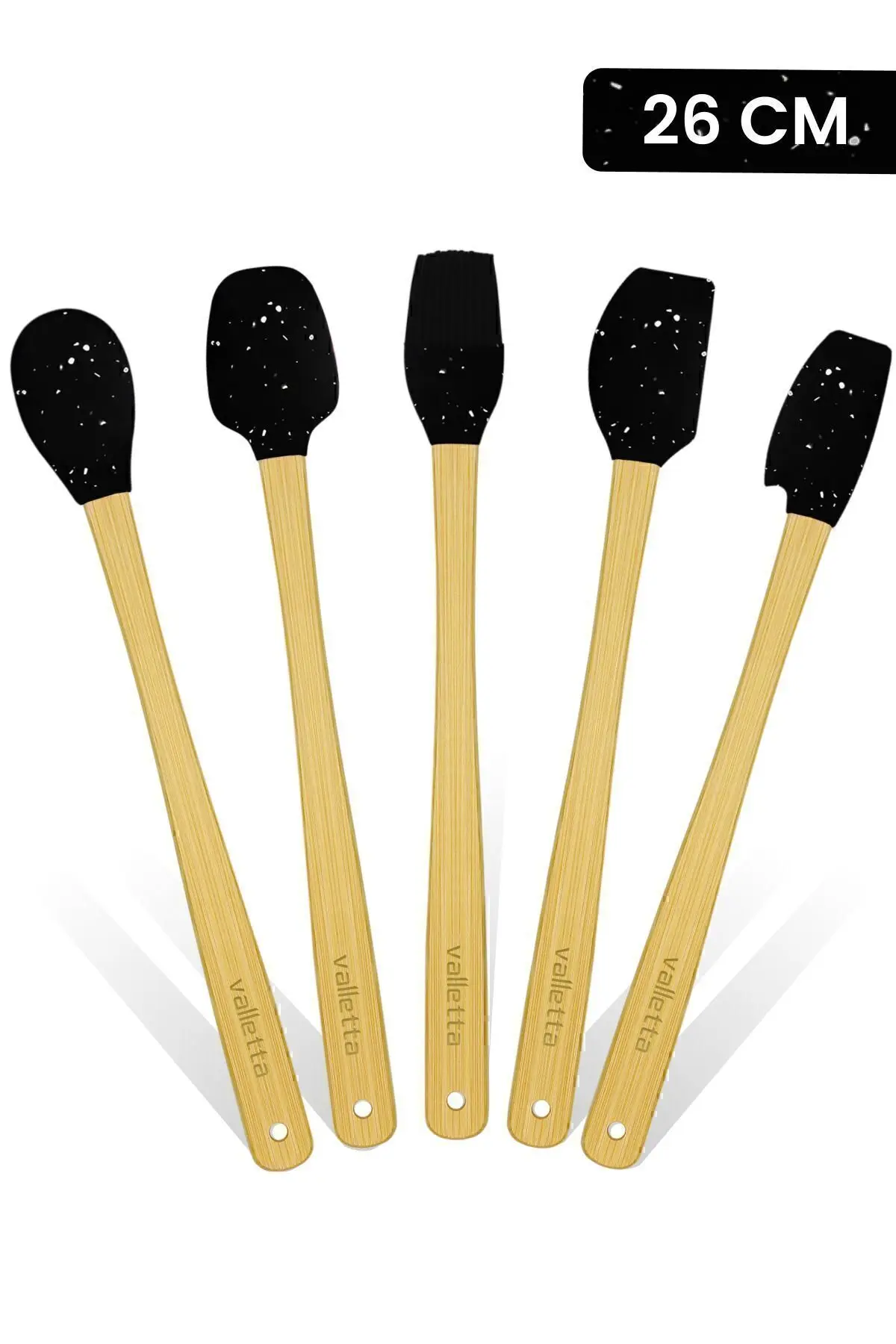 valletta Indigo 5'li Siyah Noktalı Bambu Silikon Spatula Seti Uzun 26 Cm