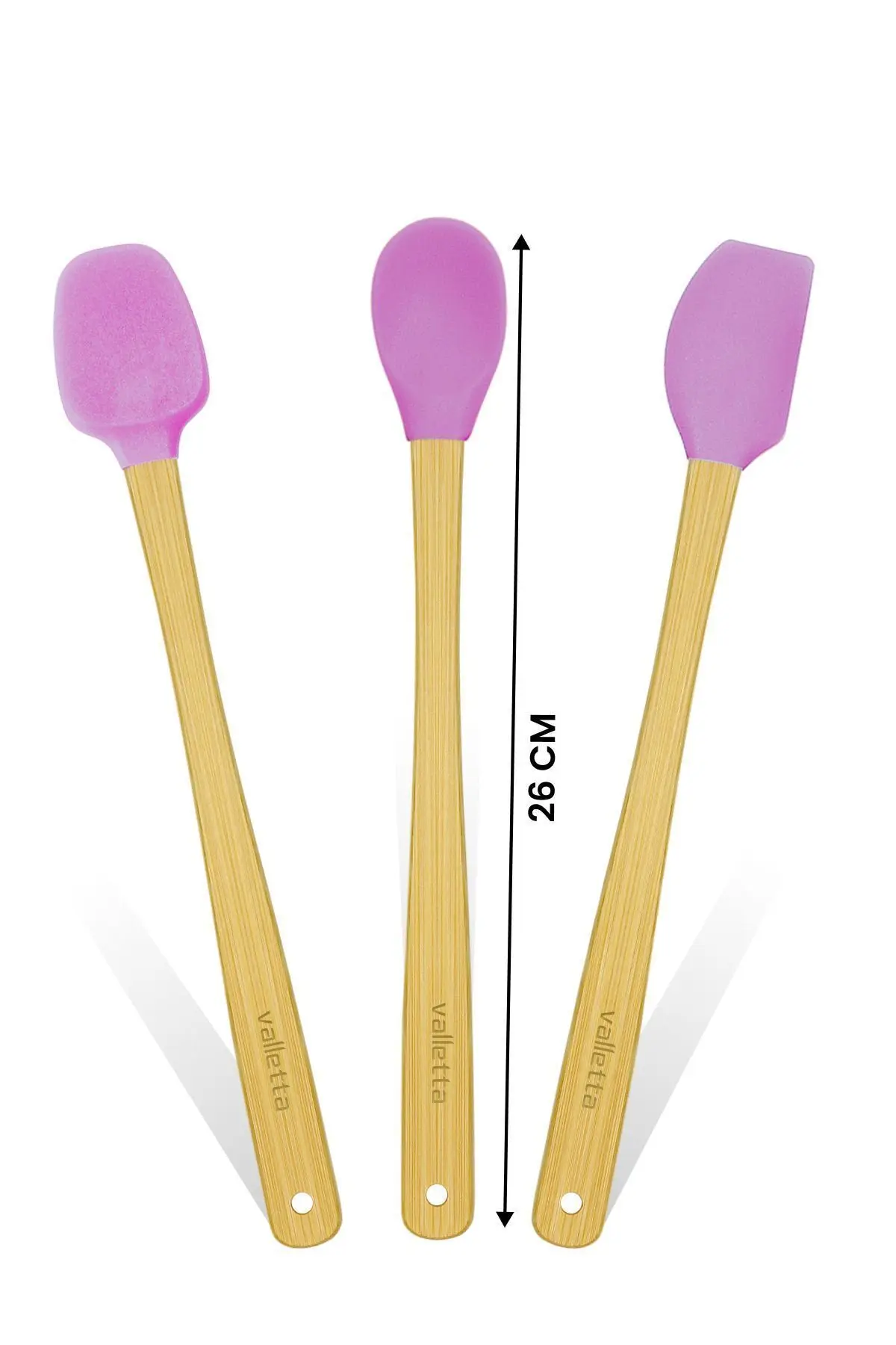 Indigo 3'lü Pembe Bambu Silikon Spatula Seti Uzun 26 Cm