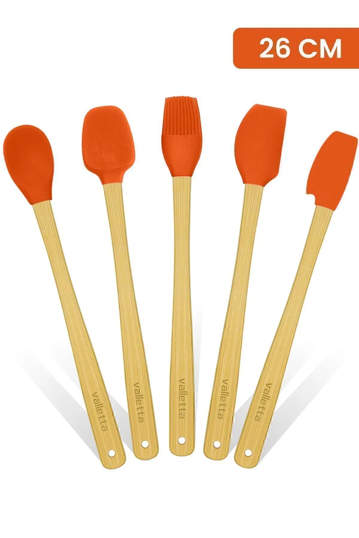 valletta Indigo 5'li Turuncu Bambu Silikon Spatula Seti Uzun 26 Cm