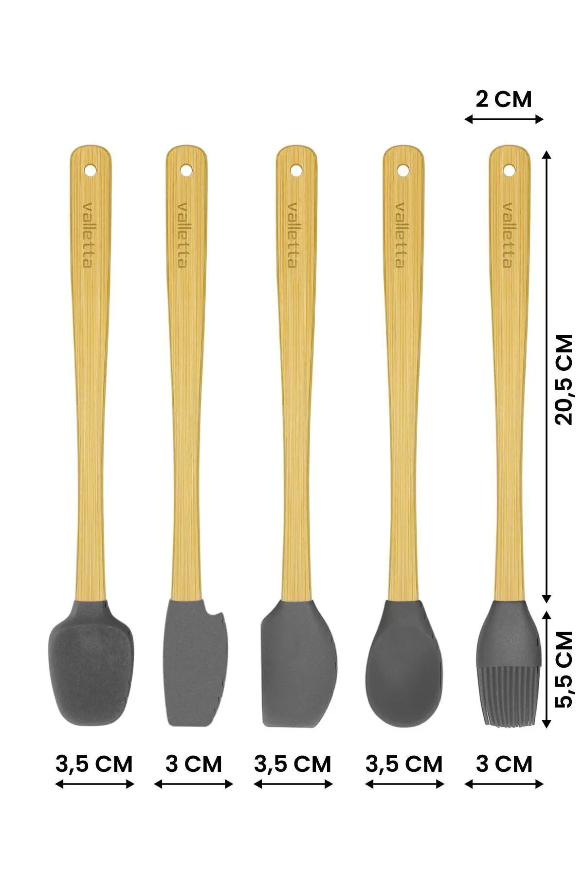 Indigo 5'li Gri Bambu Silikon Spatula Seti Uzun 26 Cm