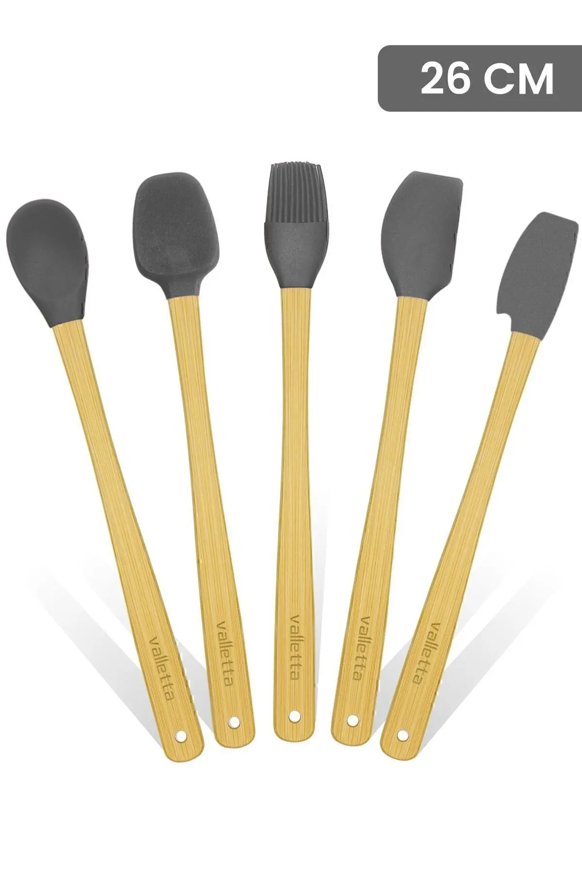 valletta Indigo 5'li Gri Bambu Silikon Spatula Seti Uzun 26 Cm