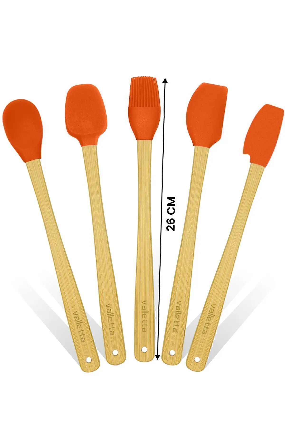 Indigo 5'li Turuncu Bambu Silikon Spatula Seti Uzun 26 Cm