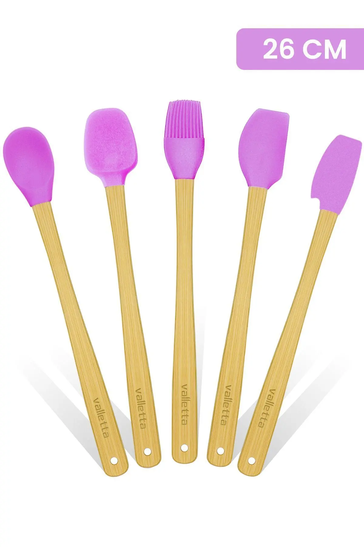 valletta Indigo 5'li Pembe Bambu Silikon Spatula Seti Uzun 26 cm