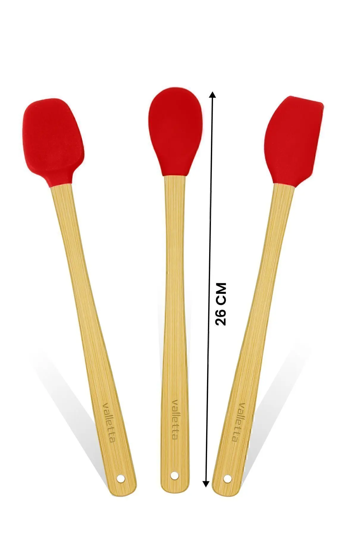 Indigo 3'lü Kırmızı Bambu Silikon Spatula Seti Uzun 26 Cm