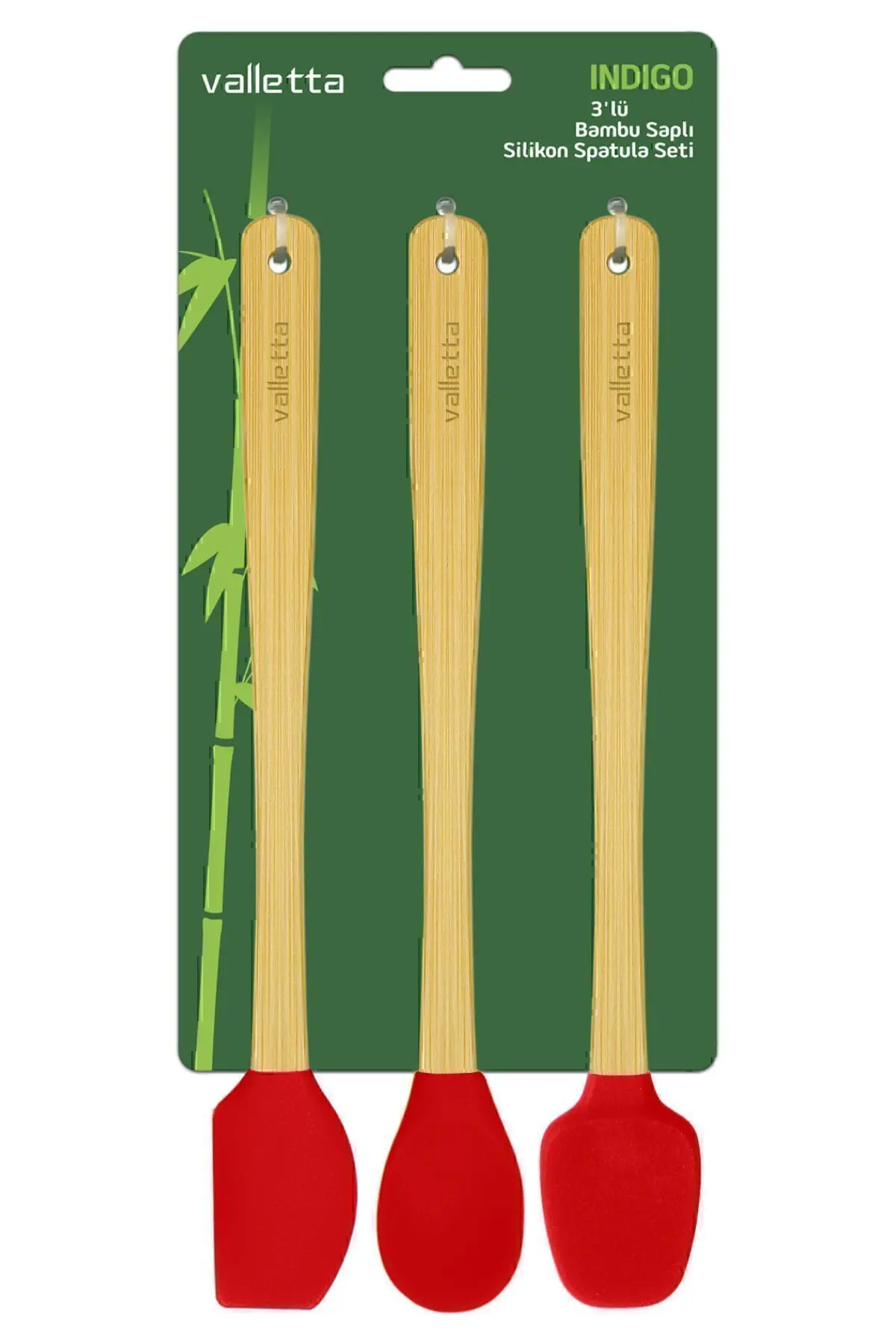 Indigo 3'lü Kırmızı Bambu Silikon Spatula Seti Uzun 26 Cm