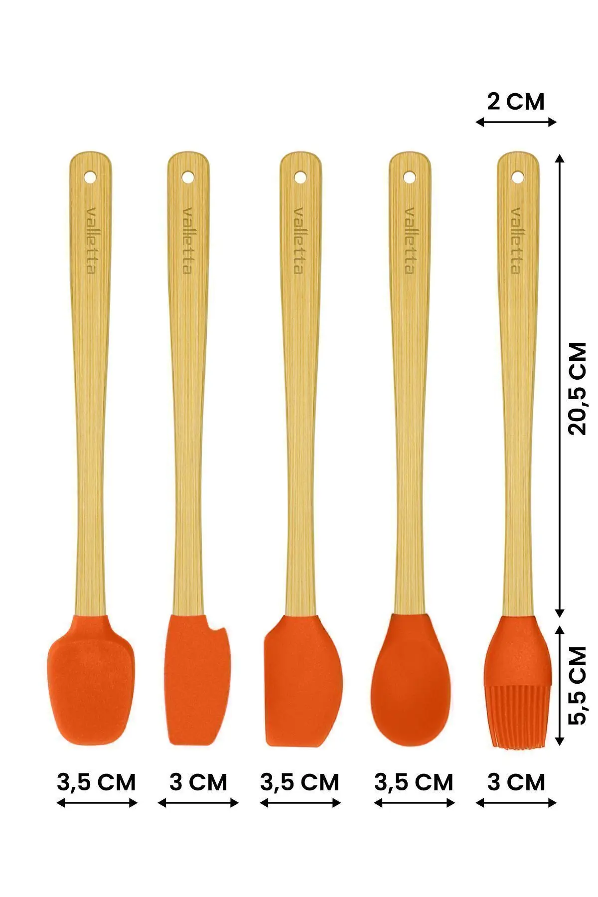Indigo 5'li Turuncu Bambu Silikon Spatula Seti Uzun 26 Cm