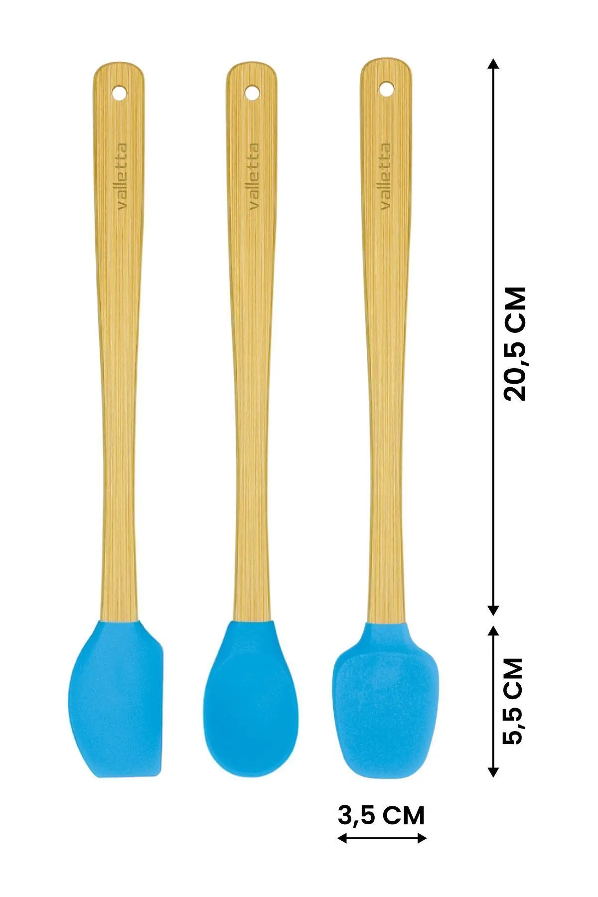 Indigo 3'lü Turkuaz Bambu Silikon Spatula Seti Uzun 26 Cm