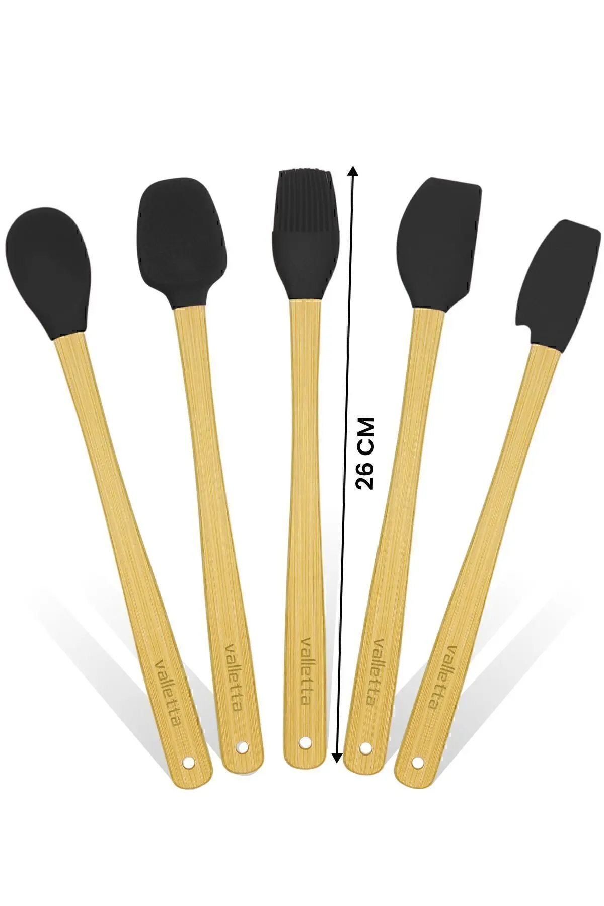 Indigo 5 Li Siyah Bambu Silikon Spatula Seti Uzun 26 cm
