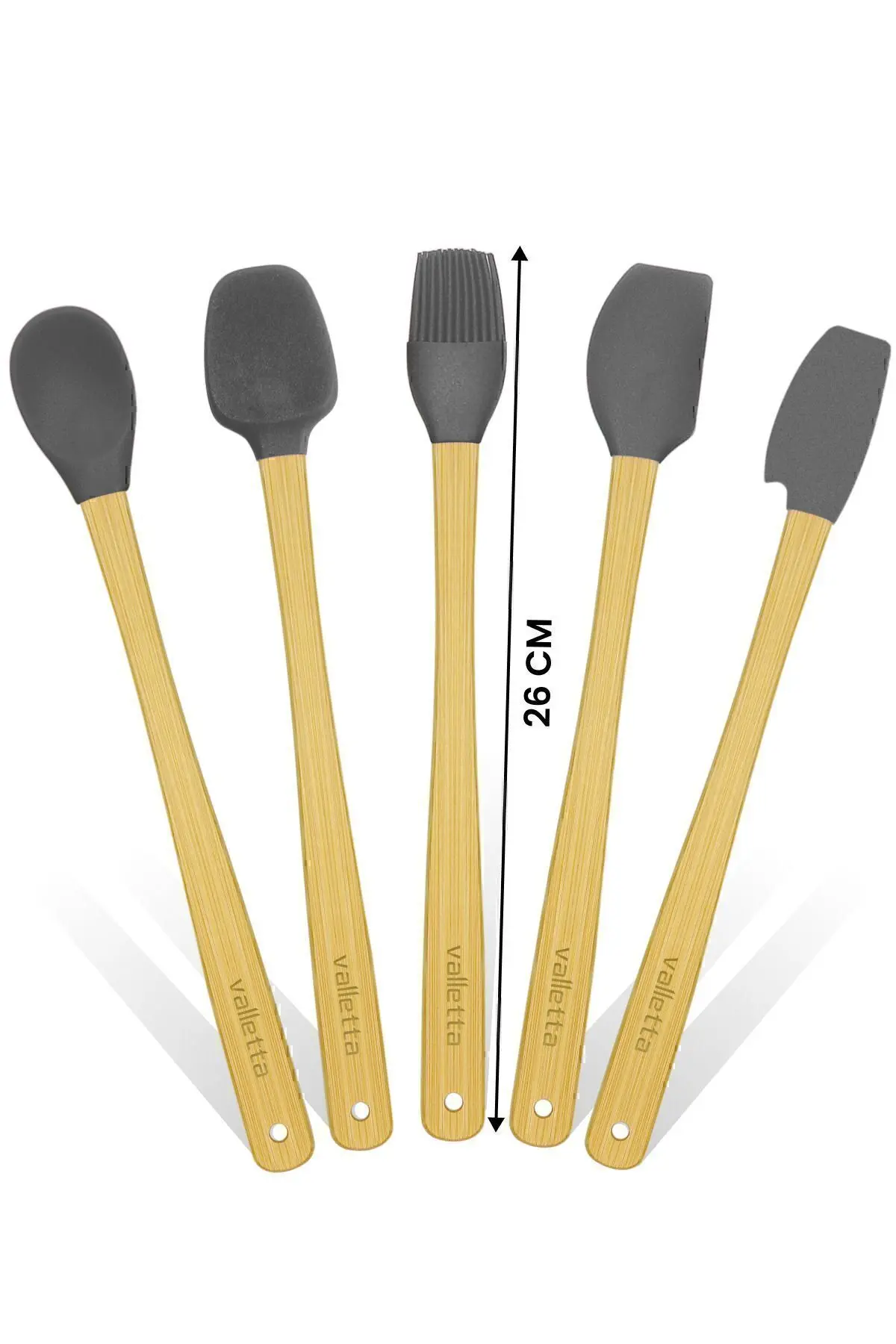 Indigo 5'li Gri Bambu Silikon Spatula Seti Uzun 26 Cm