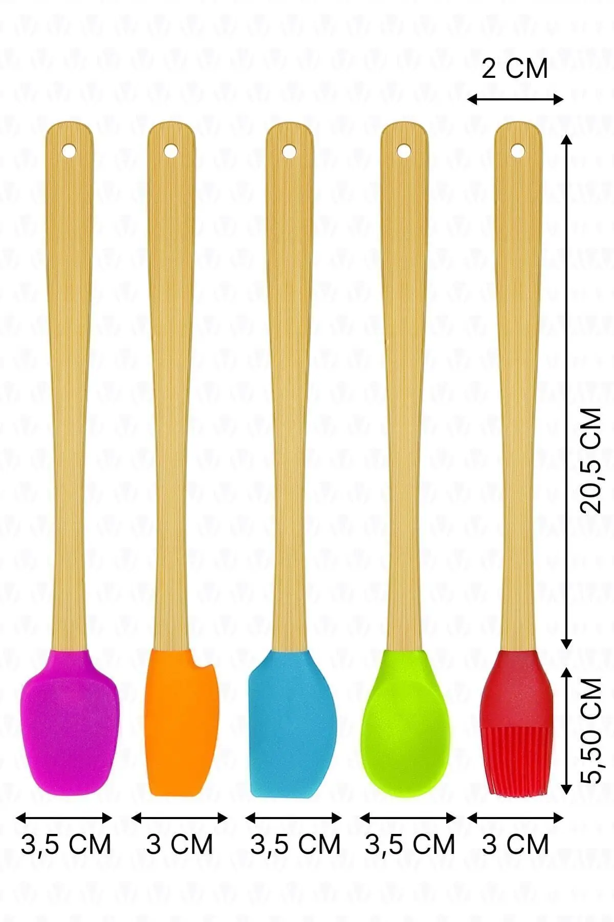 Indigo 5 Li Renkli Bambu Silikon Spatula Seti Uzun 26 cm