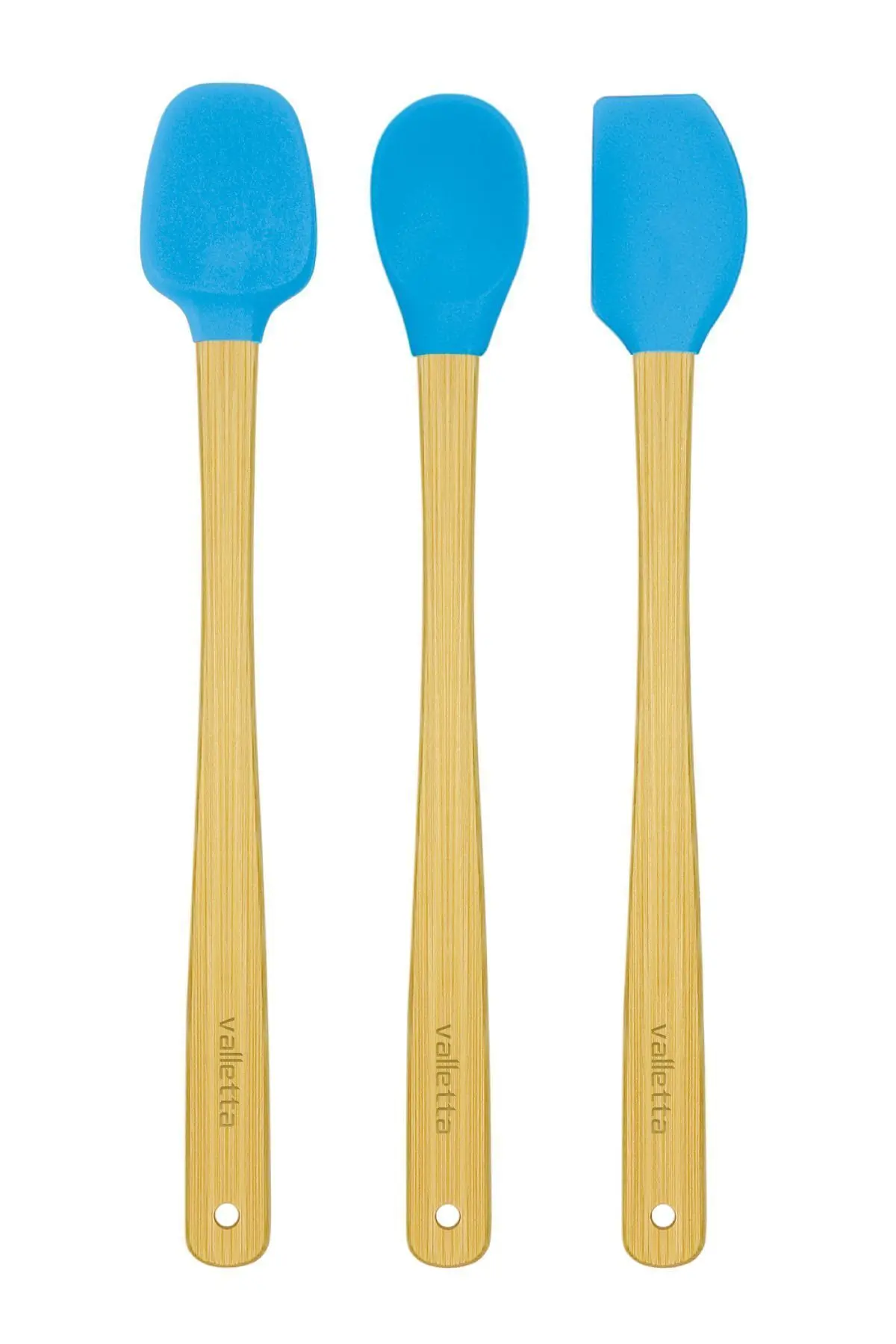 Indigo 3'lü Turkuaz Bambu Silikon Spatula Seti Uzun 26 Cm