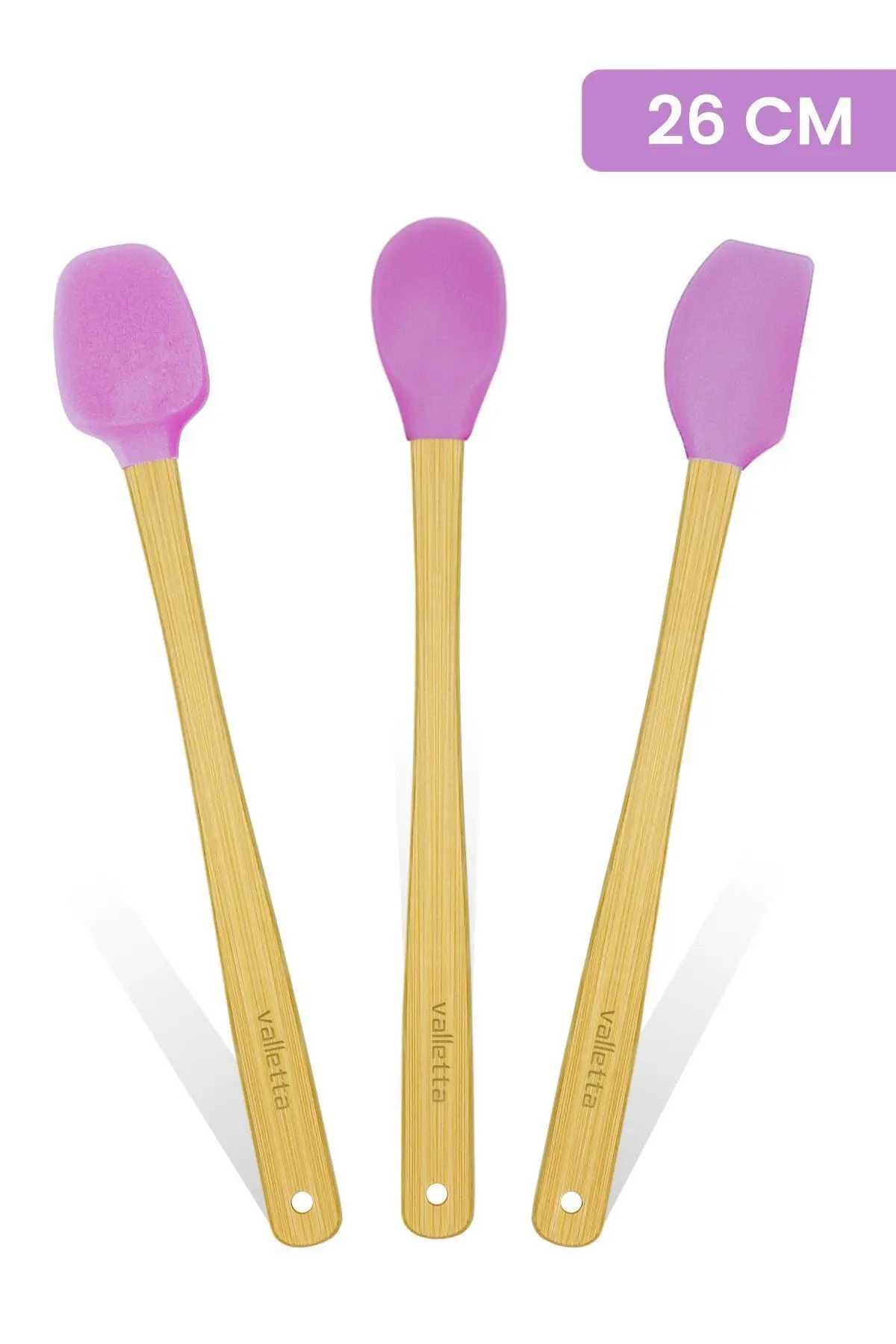valletta Indigo 3'lü Pembe Bambu Silikon Spatula Seti Uzun 26 Cm