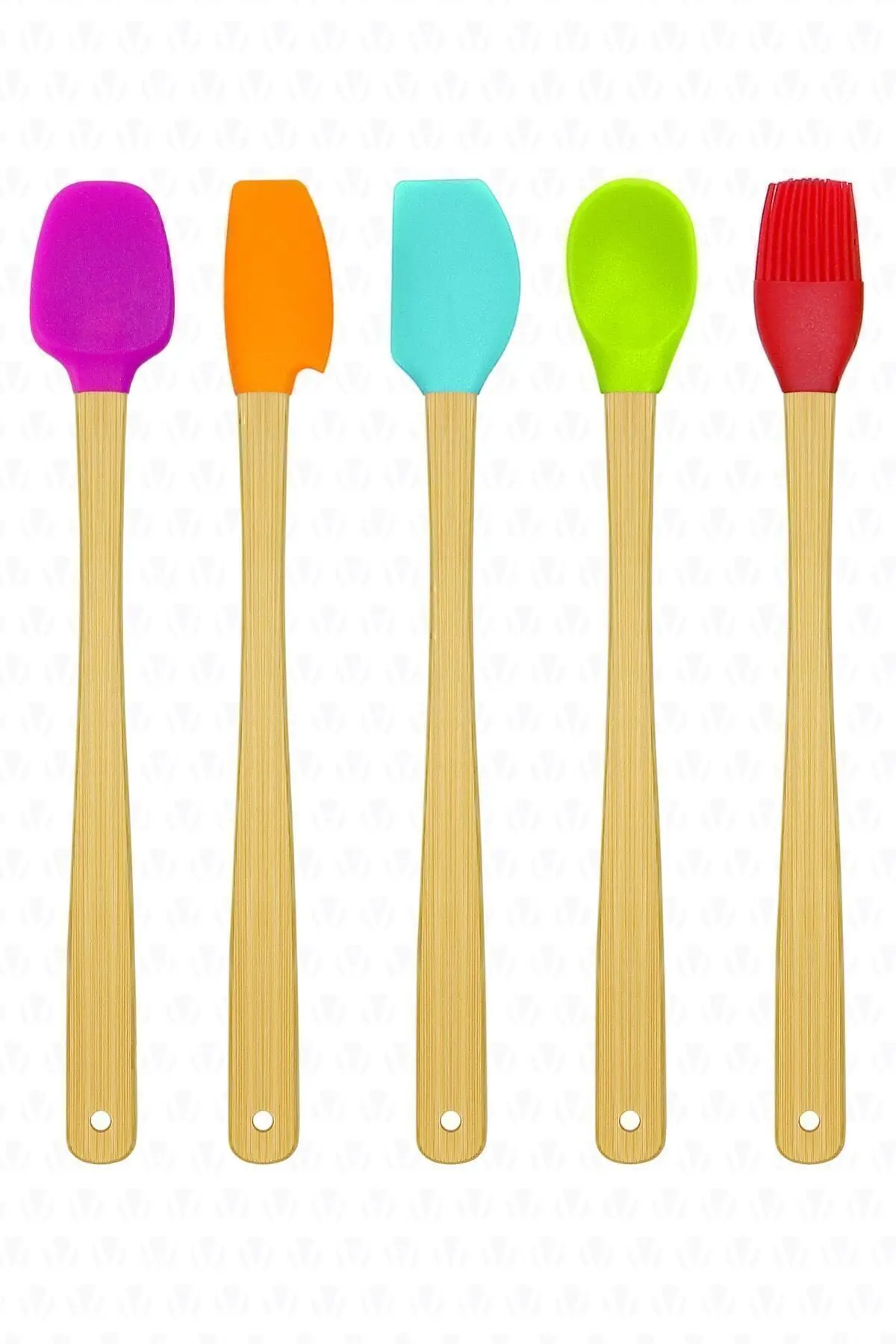 Indigo 5 Li Renkli Bambu Silikon Spatula Seti Uzun 26 cm