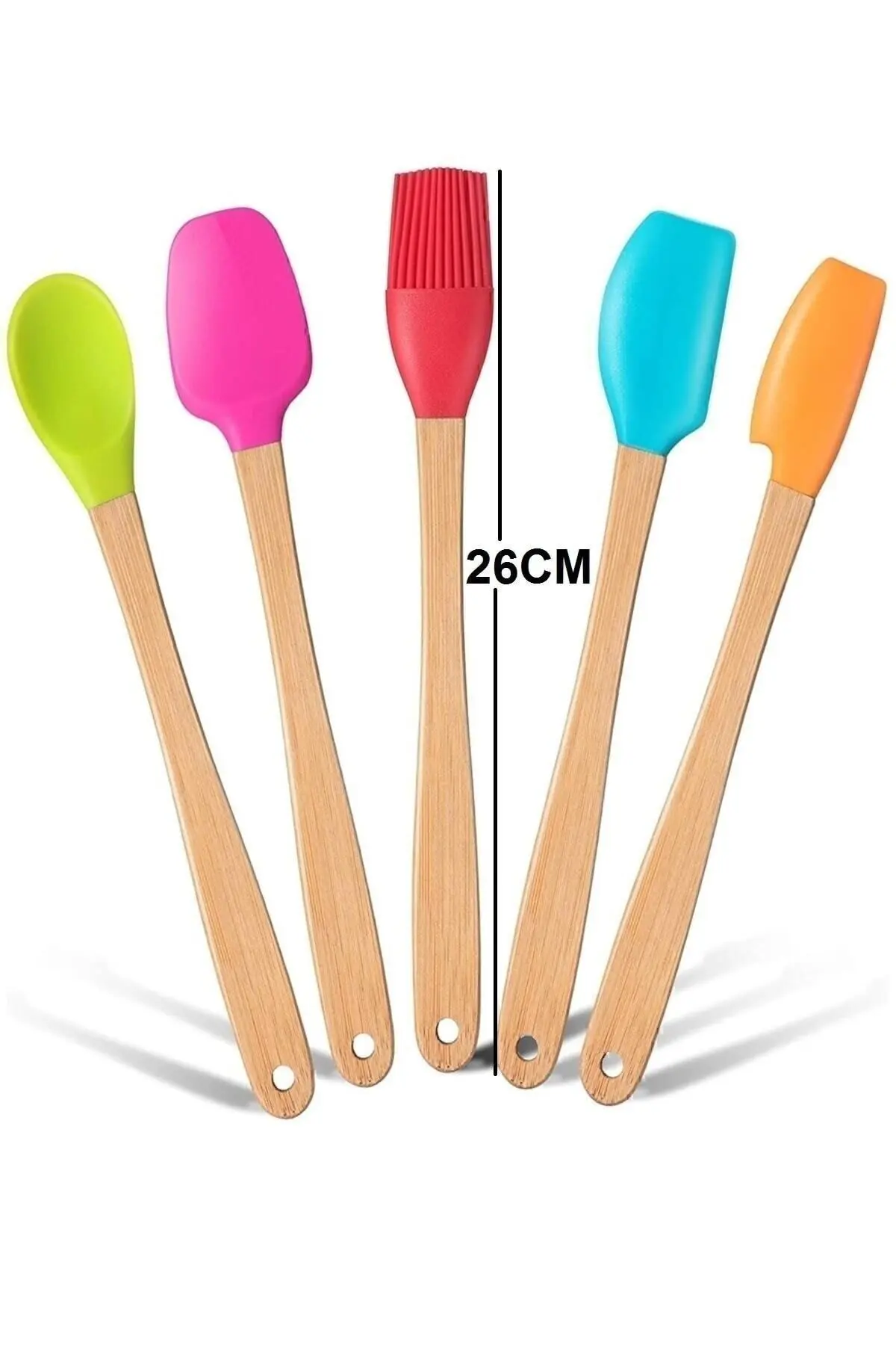 Indigo 5 Li Renkli Bambu Silikon Spatula Seti Uzun 26 cm