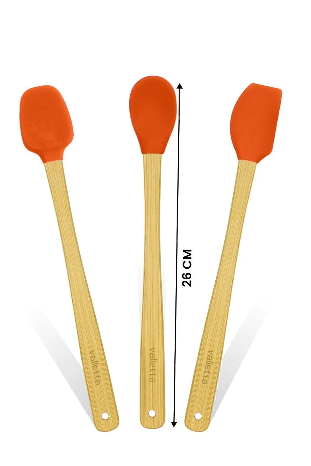 Indigo 3'lü Turuncu Bambu Silikon Spatula Seti Uzun 26 Cm