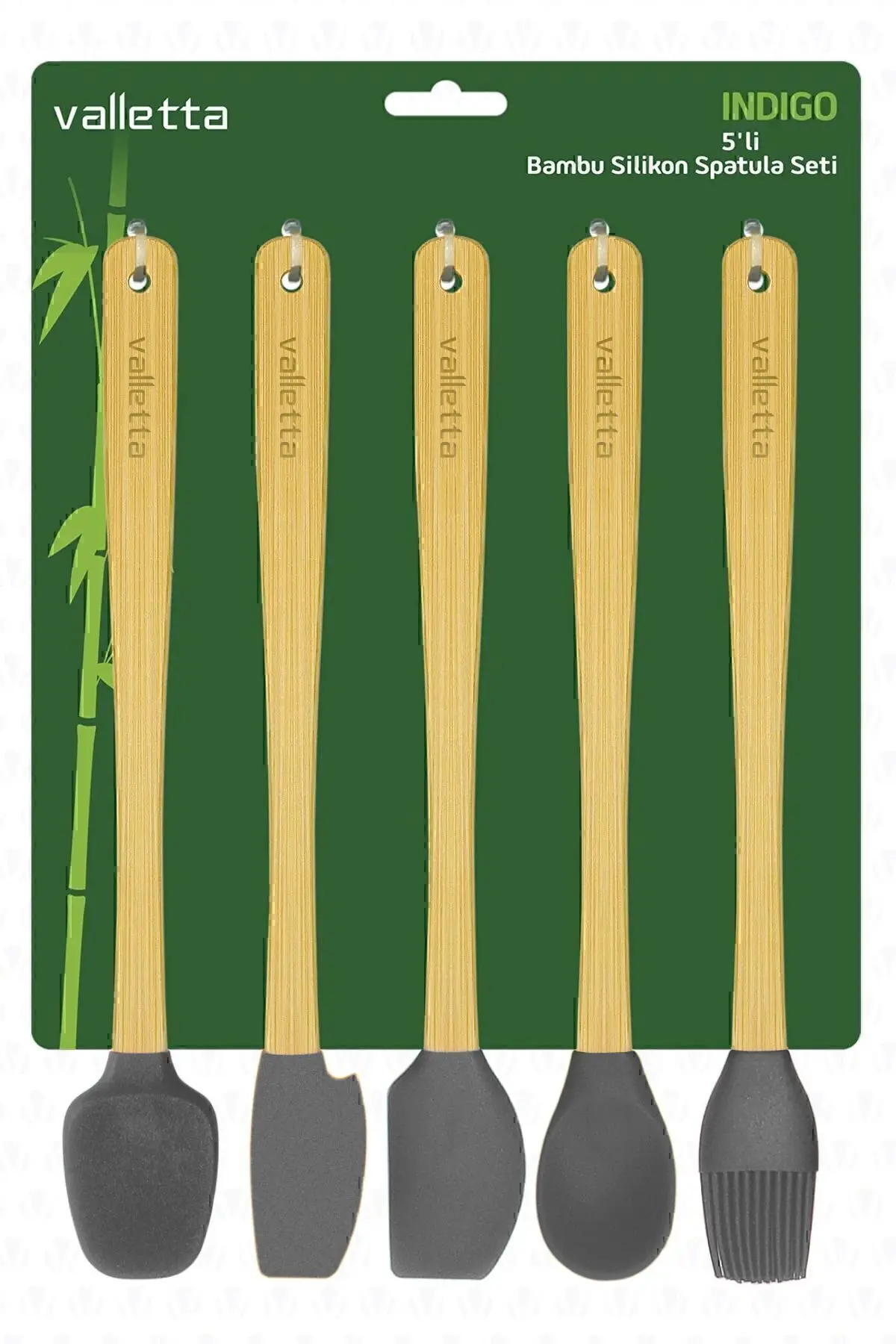 Indigo 5'li Gri Bambu Silikon Spatula Seti Uzun 26 Cm