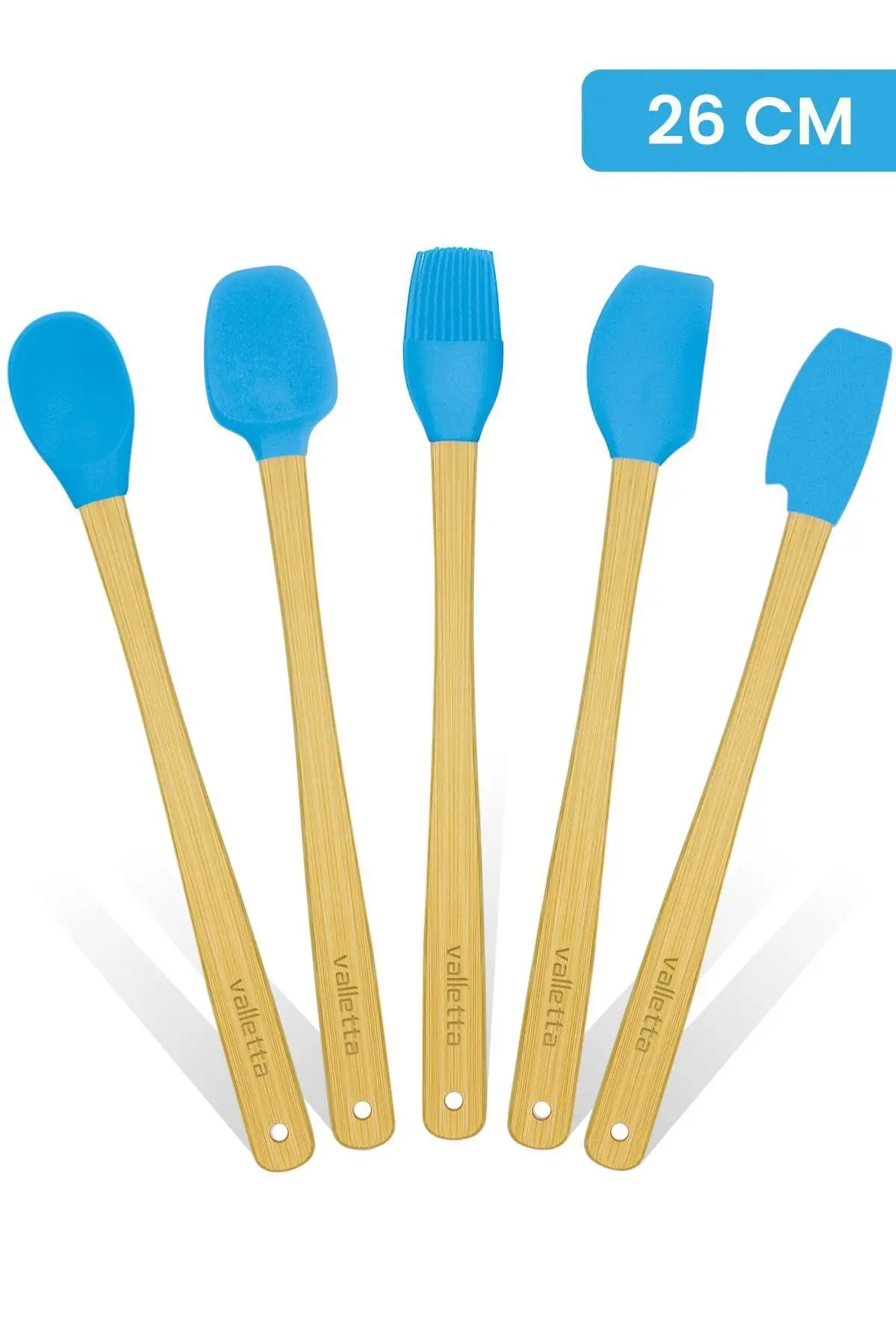 valletta Indigo 5'li Turkuaz Bambu Silikon Spatula Seti Uzun 26 Cm