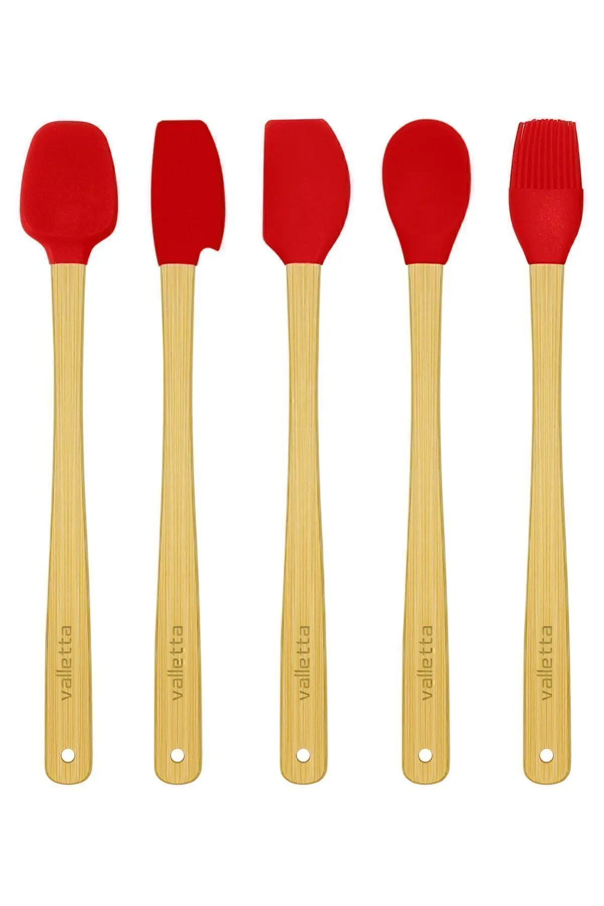 Indigo 5'li Kırmızı Bambu Silikon Spatula Seti Uzun 26 Cm