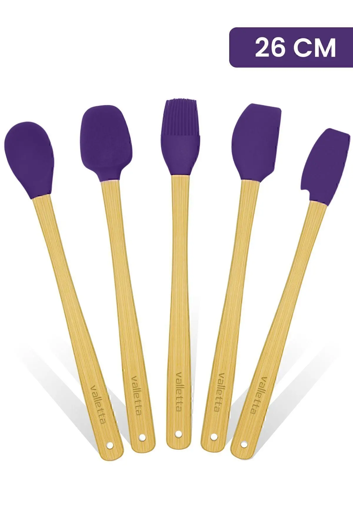 valletta Indigo 5'li Mor Bambu Silikon Spatula Seti Uzun 26 Cm