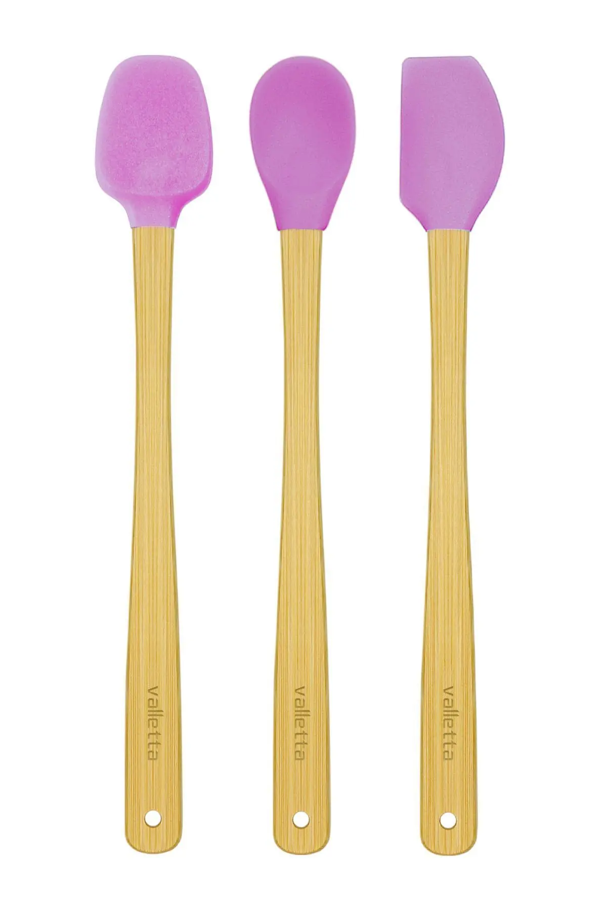 Indigo 3'lü Pembe Bambu Silikon Spatula Seti Uzun 26 Cm