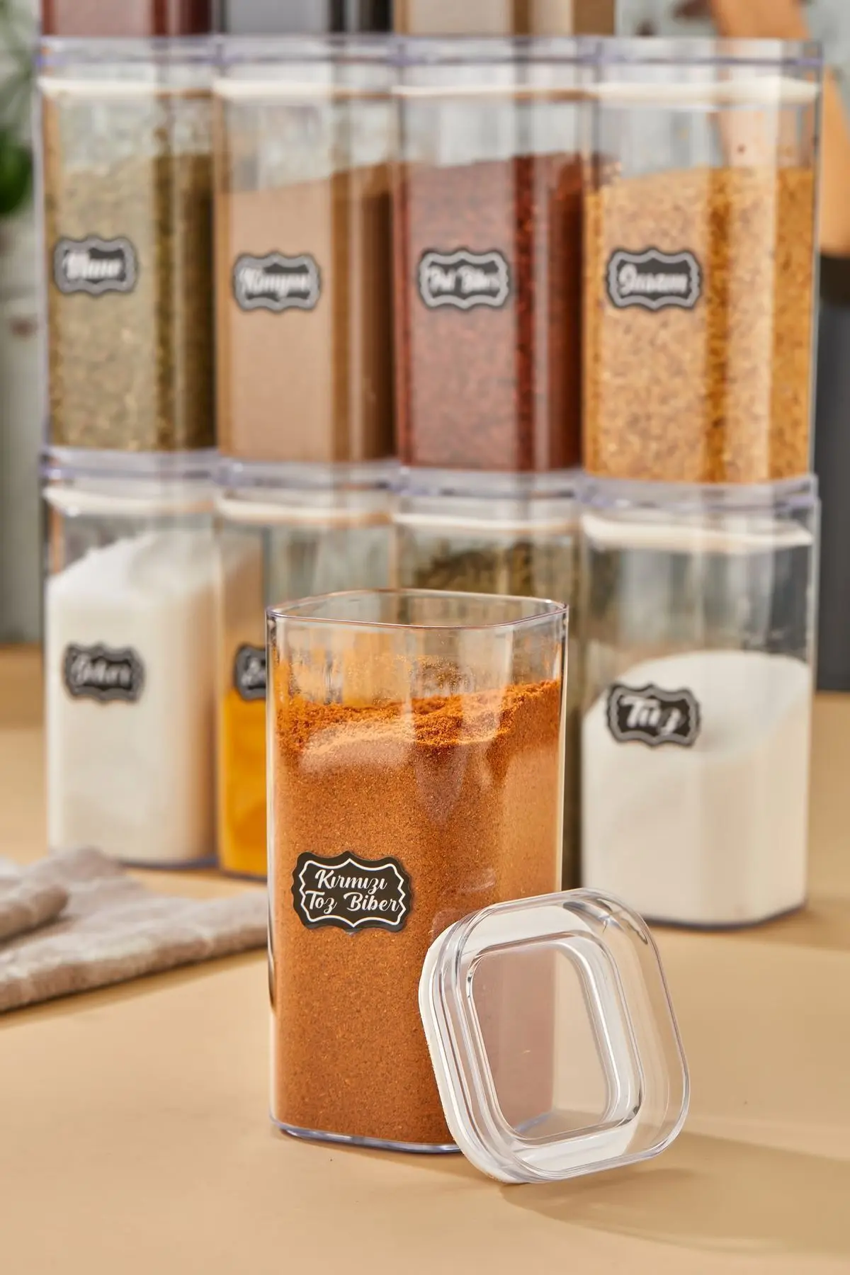 12'li 300ml Vakumlu Kapak Baharatlık Takımı - Sızdırmaz Conta - Etiket Hediyeli