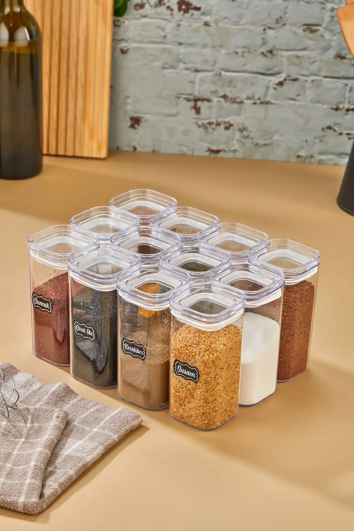 12'li 300ml Vakumlu Kapak Baharatlık Takımı - Sızdırmaz Conta - Etiket Hediyeli
