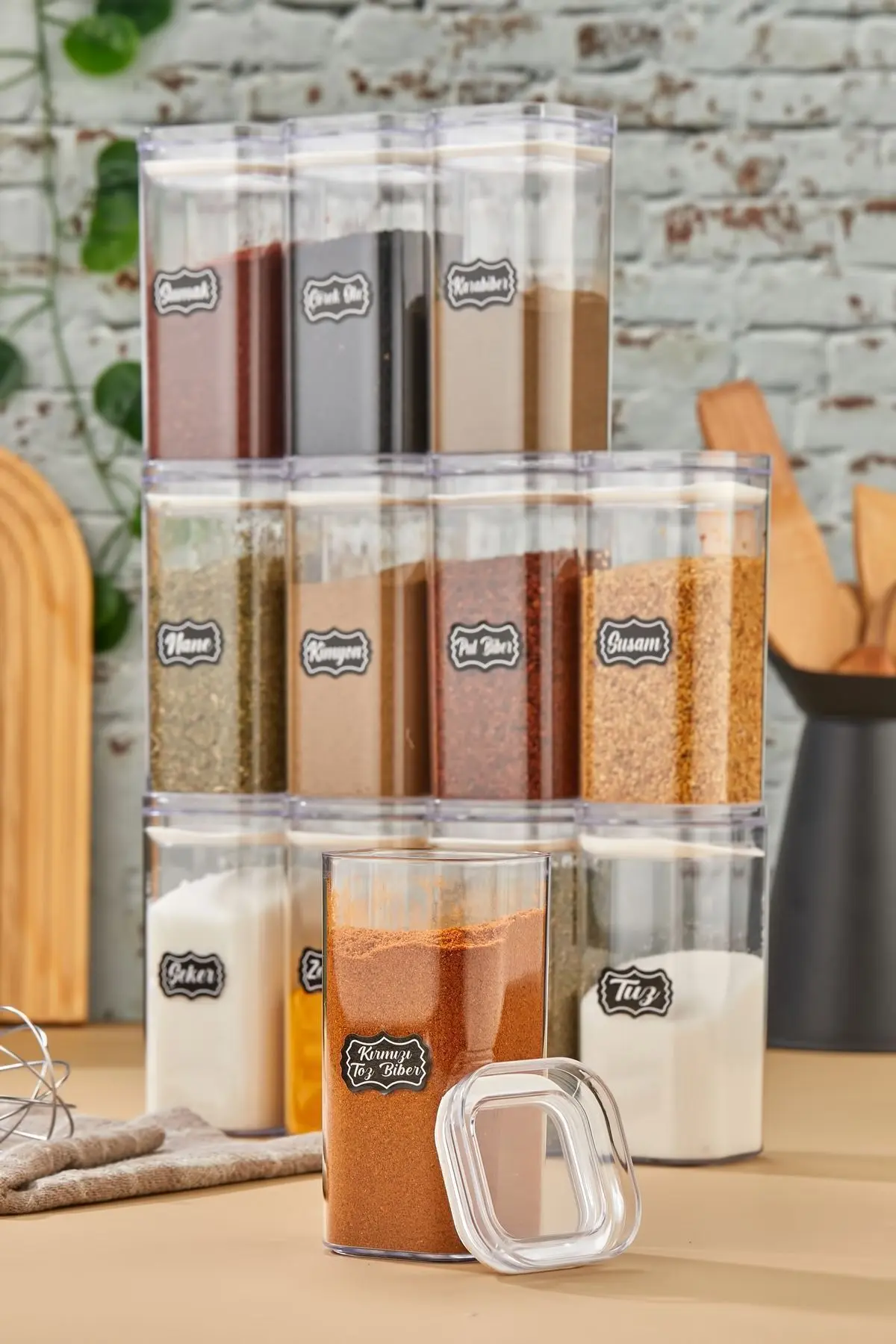 12'li 300ml Vakumlu Kapak Baharatlık Takımı - Sızdırmaz Conta - Etiket Hediyeli