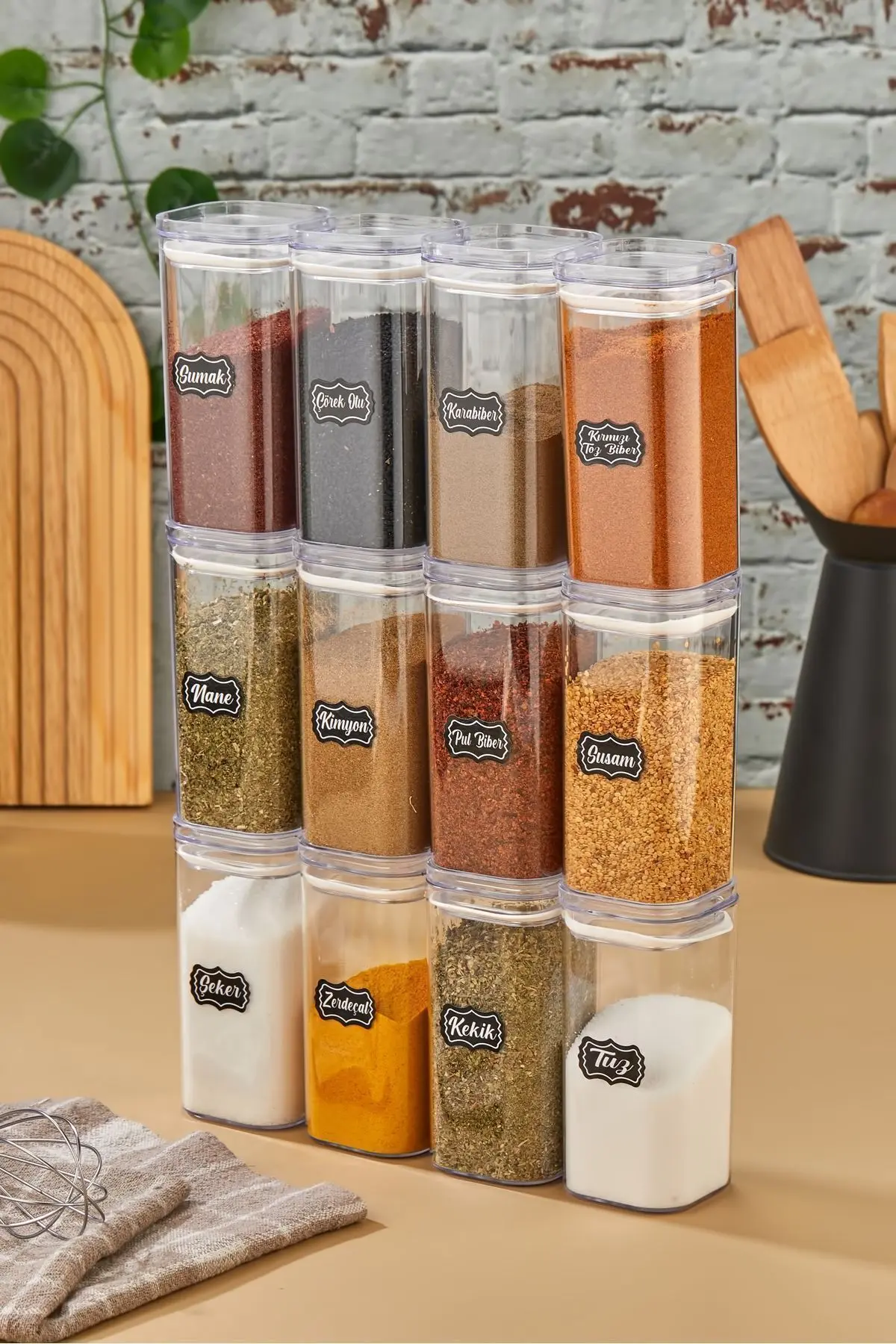 icone life 12'li 300ml Vakumlu Kapak Baharatlık Takımı - Sızdırmaz Conta - Etiket Hediyeli