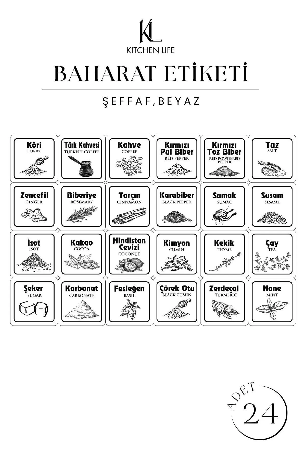 12'li Kapağı Kendinden Kaşıklı Ve Etiketli Baharatlık Seti 300 ml Cam Baharat Takımı