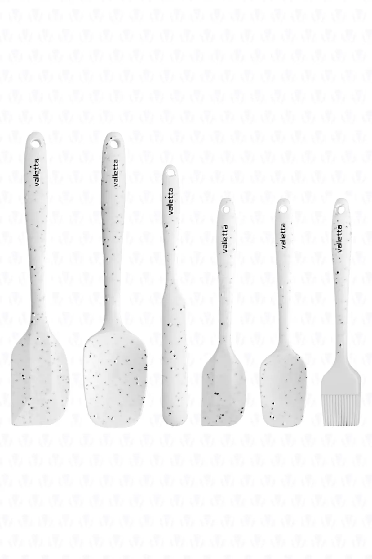 Drongo Isıya Dayanıklı Yanmaz Yapışmaz Silikon Spatula Seti 6 Parça Beyaz Noktalı