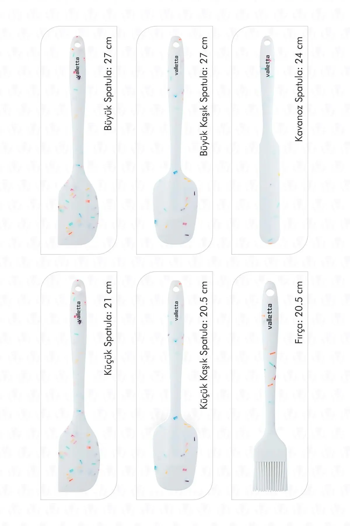 Drongo Isıya Dayanıklı Yanmaz Yapışmaz Silikon Spatula Seti 6 Parça Beyaz Renkli Noktalı