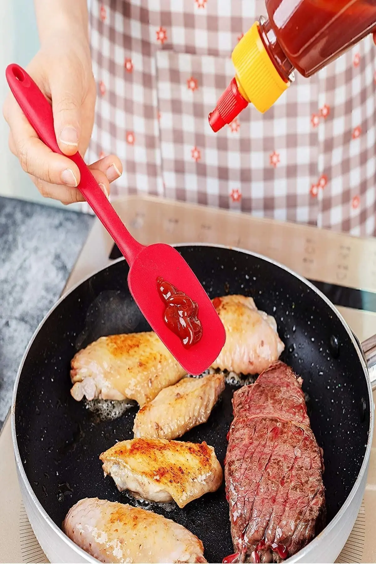 Drongo Isıya Dayanıklı Yanmaz Yapışmaz Silikon Spatula Seti 6 Parça Kırmızı