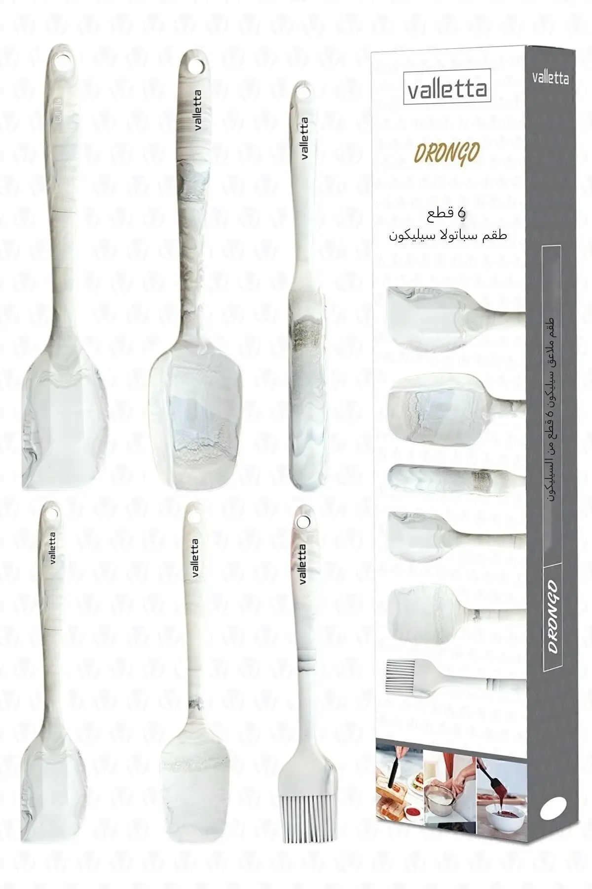 Drongo Isıya Dayanıklı Yanmaz Yapışmaz Silikon Spatula Seti 6 Parça Gri Mermer