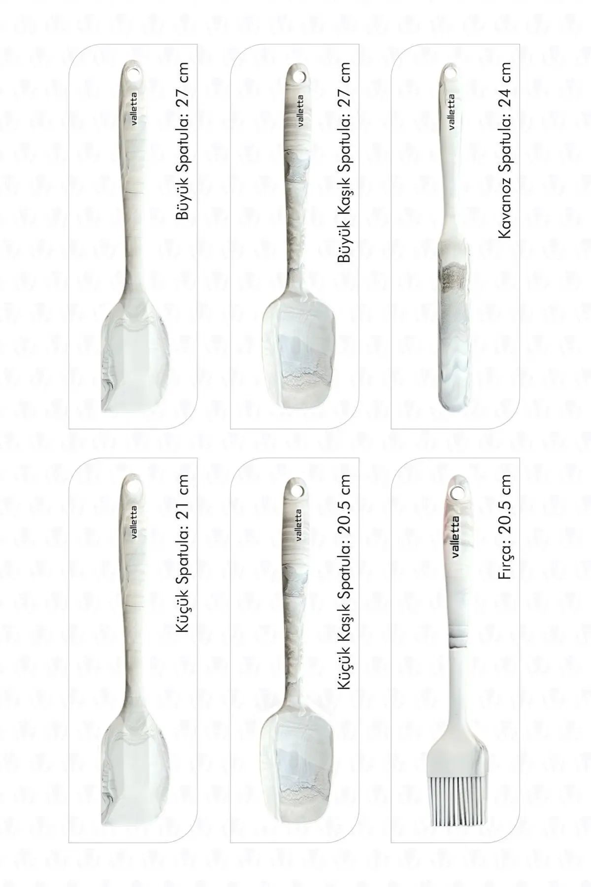 Drongo Isıya Dayanıklı Yanmaz Yapışmaz Silikon Spatula Seti 6 Parça Gri Mermer